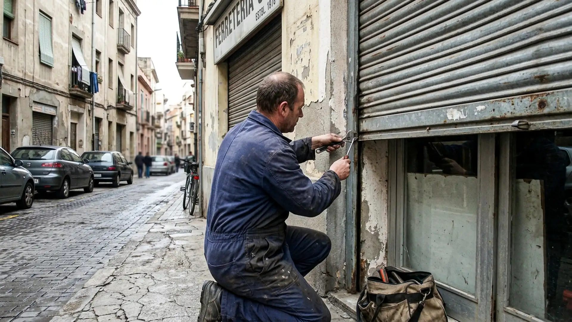 Persianista profesional reparando persiana enrollable en Terrassa